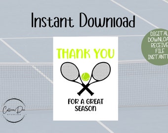 TENNIS Thank You for a Great Season Printable Tag | Thank You Tag | Printable Tag | Tennis Thank You | Instant download | End of Season