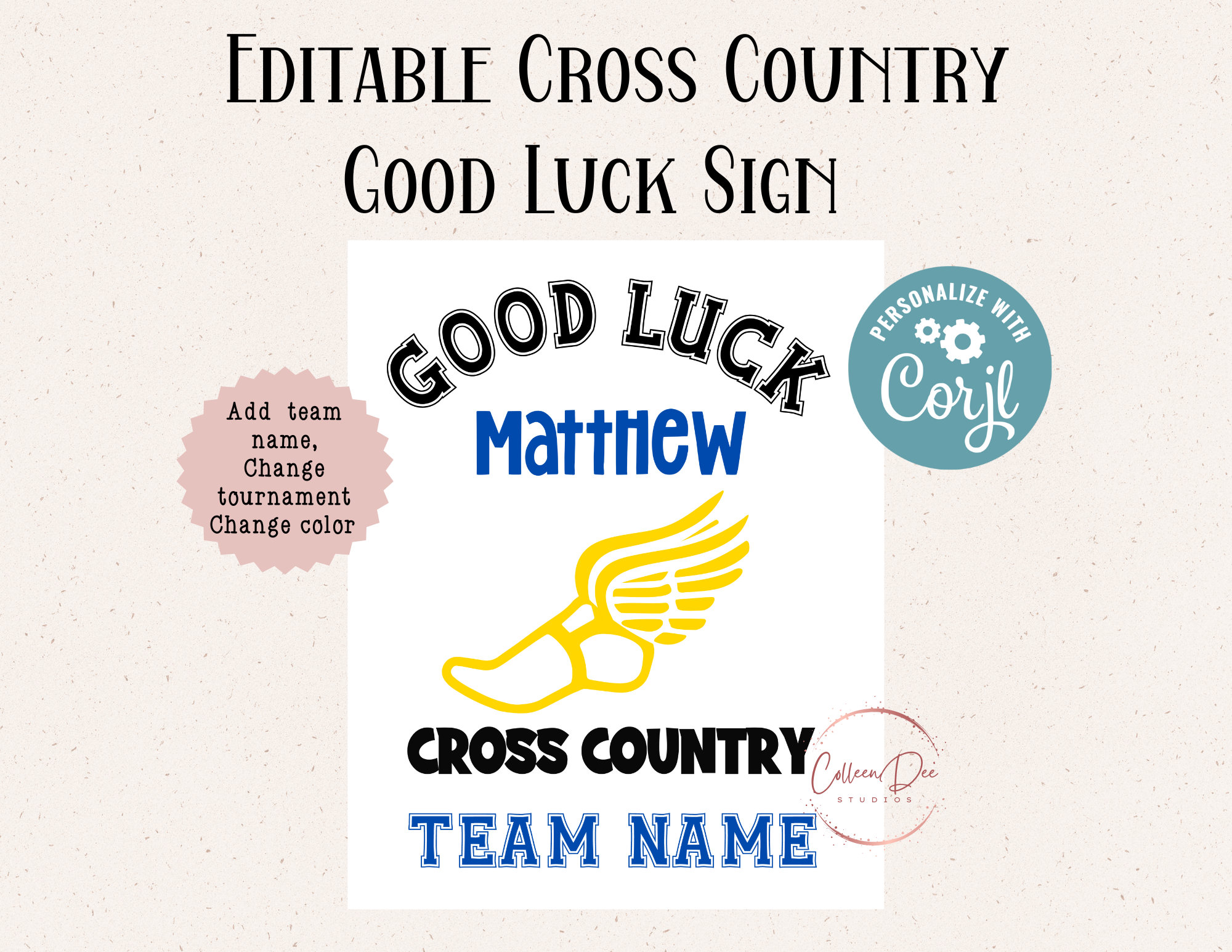 Editable Cross Country Good Luck Printable Sign Cross Country Team Good