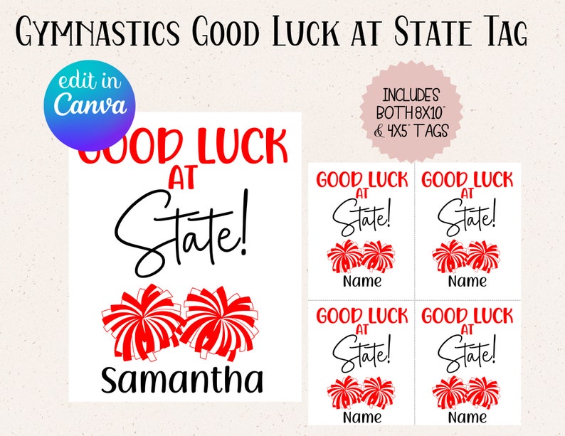 Editable Poms Cheer Good Luck State Printable Tag Poms Cheer Etsy México