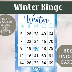 Bingo de inverno 600 cartões | Imprimível de inverno | Jogo de bingo | Jogo escolar | Jogo de festa | Download digital | Bingo de férias | 600 cartões diferentes