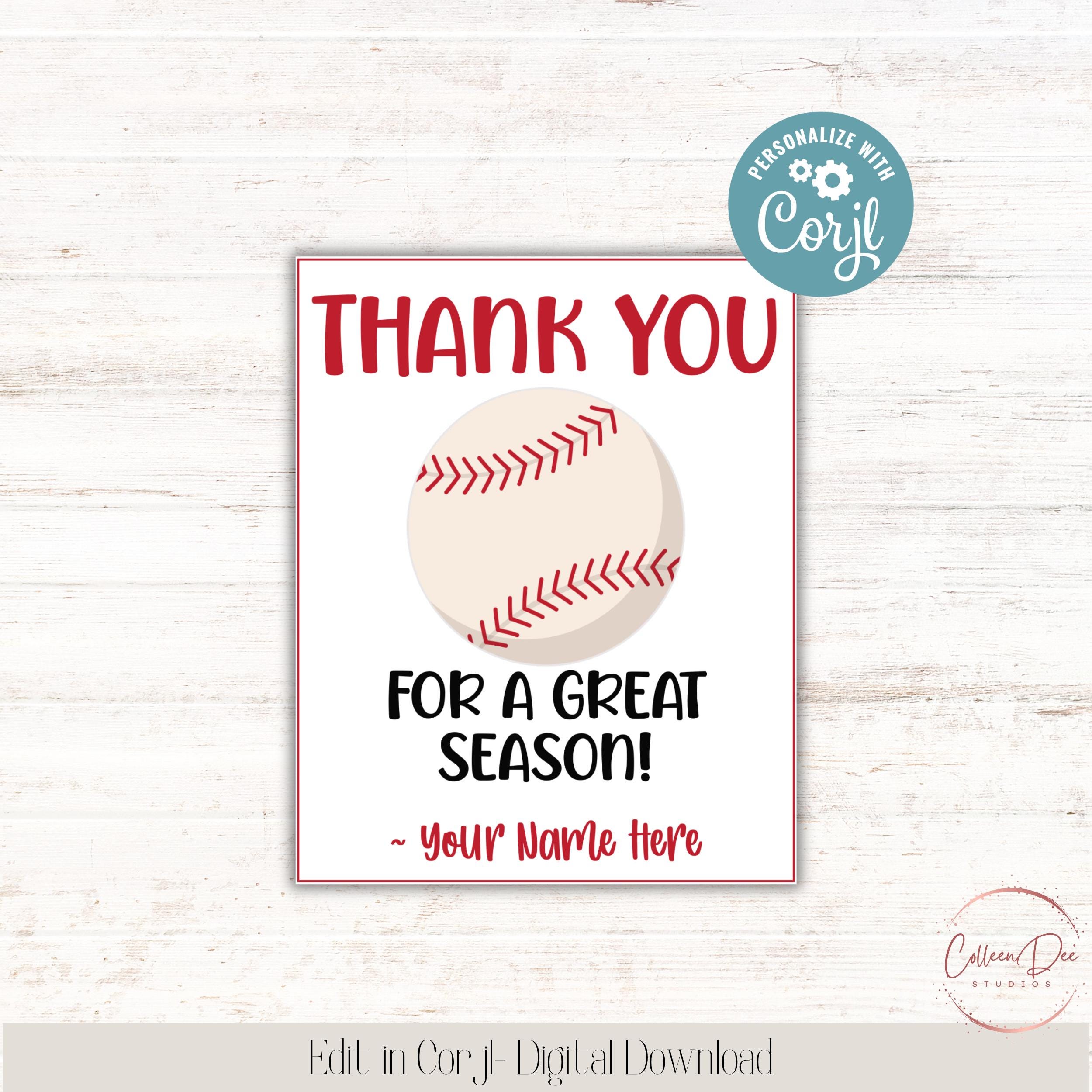 EDITABLE Baseball Thank You Printable Tag | Thank You for a Great ...