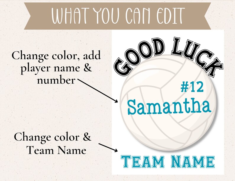 Editable Volleyball Good Luck Printable Sign Volleyball Team Etsy