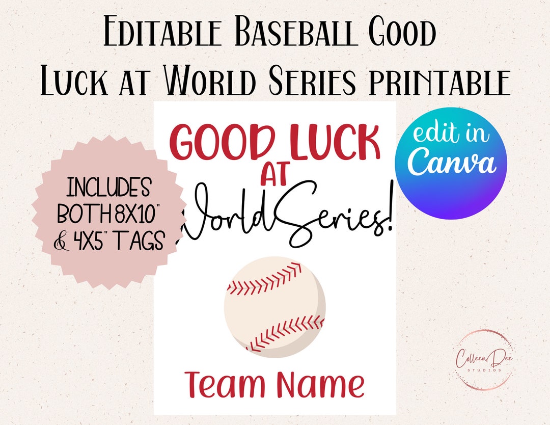 Editable Baseball Good Luck at World Series Printable Tag Baseball World Series Edit in Canva