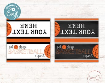 Adorno de golosina con temática de baloncesto "Comer y dormir" (Corjl editable) / Equipo de baloncesto imprimible / Fiesta de baloncesto / Etiqueta para bolsa de golosinas / Temporada de baloncesto