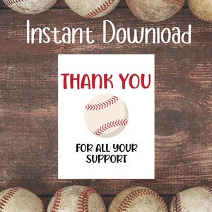Etiqueta imprimible de agradecimiento por todo su apoyo de béisbol / Etiqueta de agradecimiento / Etiqueta imprimible / Descarga instantánea / 2.5x3, 4x5, 5x7, 8x10 / Béisbol