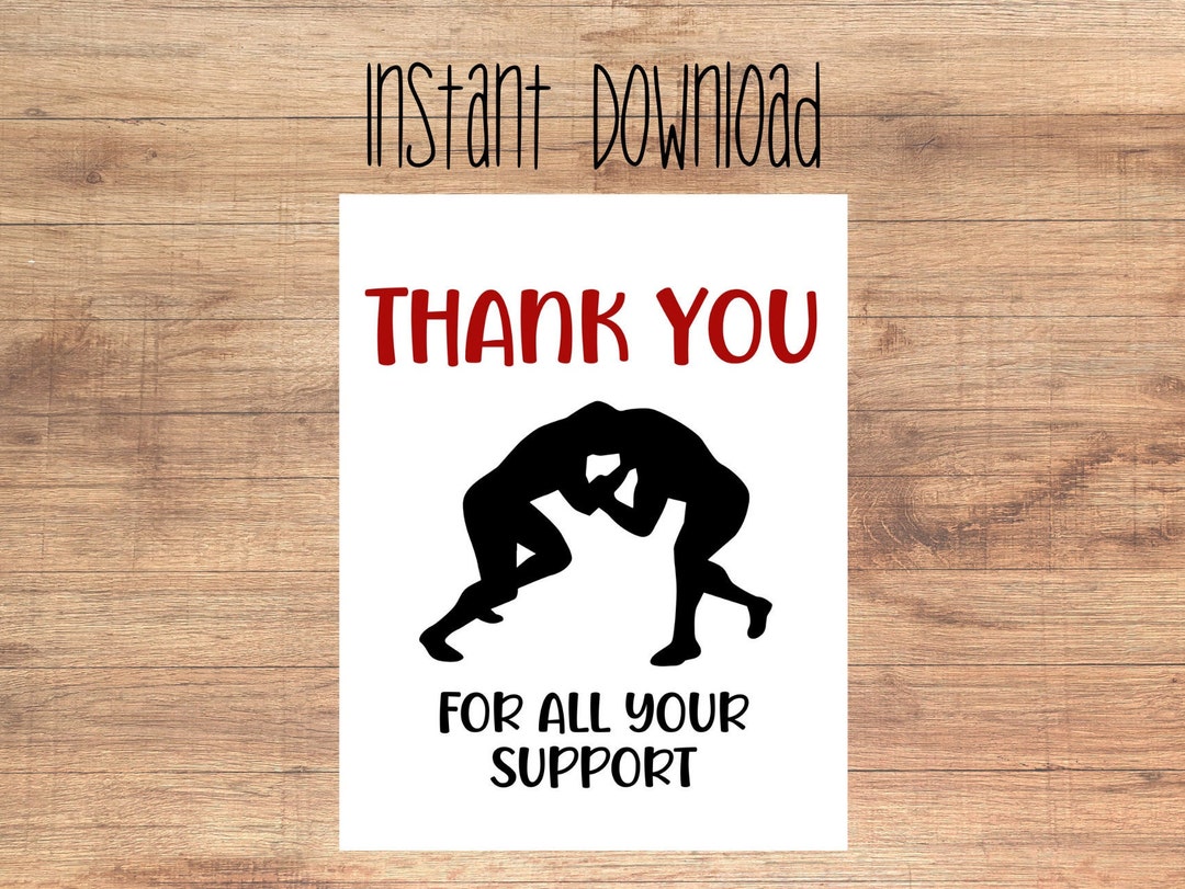 Wrestling Thank You for All Your Support Printable Tag Thank You Tag