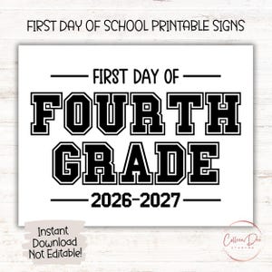 FOURTH GRADE 2026-2027 SIGN | 1st Day of Fourth Grade Sign | Start School Sign | Printable First Day School Sign | 4th Grade Printable Sign