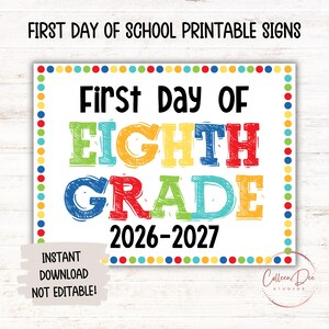 EIGHTH GRADE 2026-2027 SIGN | 1st Day of Eighth Grade Sign | Start School Sign | Printable First Day School Sign | 8th Grade Printable Sign