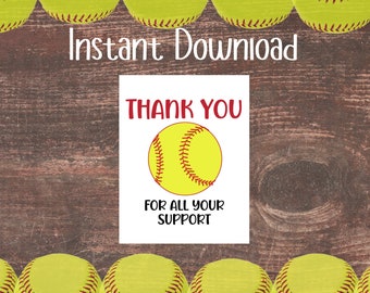 Softball Thank You for all Your Support Printable Tag | Thank You Tag | Printable | Instant Download | Softball fundraiser | Support thanks