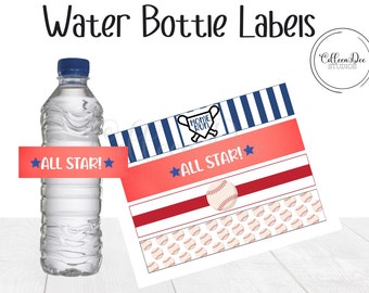 Baseball Water Bottle Labels | Water Bottle Wraps | Baseball Party | Printable water bottle labels | Baseball Team | Sports Party | Baseball