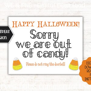 Sorry Out of Candy Printable Sign | Trick or Treater Sign | Instant Download | Sorry No Candy ...