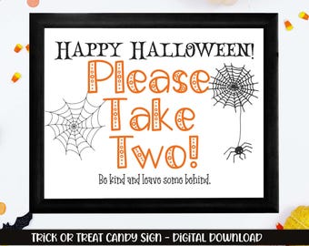 Printable sign for Halloween Candy Bowl | Trick or Treater sign | Instant download | Please Take Two | Halloween Printable Candy Sign Take 1