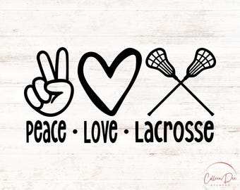 Peace Love Lacrosse / File di taglio SVG PNG / Download immediato / Maglietta da lacrosse / Amore / Cuore / Mano della pace / SVG Lacrosse / Maglietta per mamma da lacrosse