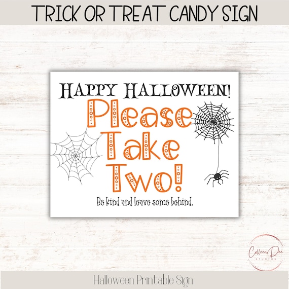 Printable sign for Halloween Candy Bowl | Trick or Treater sign | Instant download | Please Take Two | Halloween Printable Candy Sign Take 2