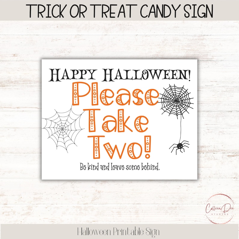 Printable sign for Halloween Candy Bowl | Trick or Treater sign | Instant download | Please Take Two | Halloween Printable Candy Sign Take 2