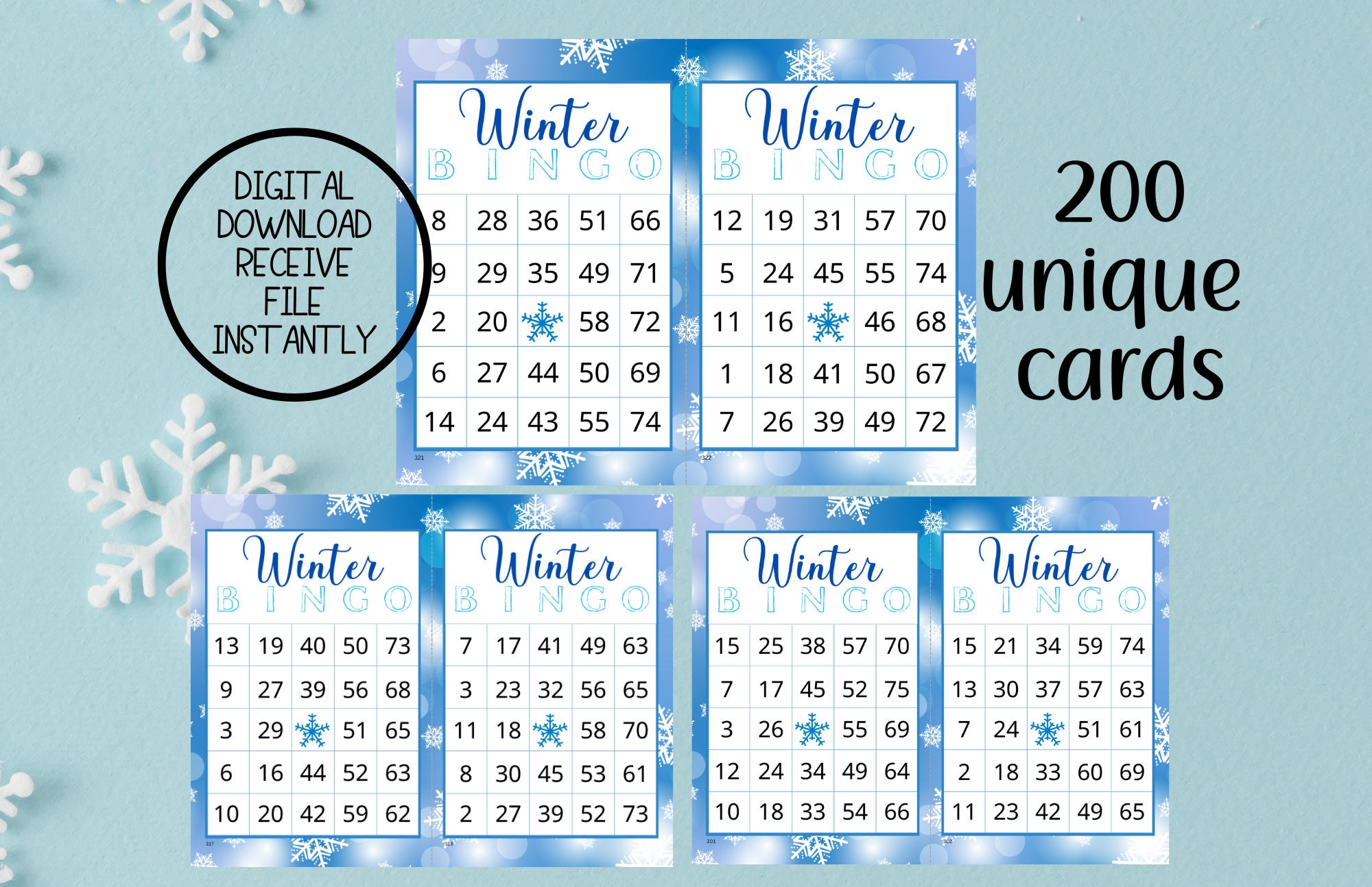 Winter Bingo 200 Cards | Winter Printable | Bingo Game | School Game ...