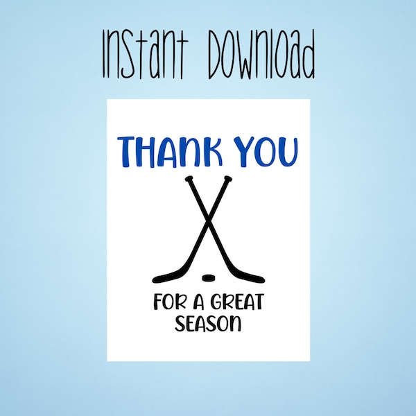 Hockey Danke für eine tolle Saison Printable Tag | Danke Tag | Druckbares Dankeschön | Eishockey Team | Sofortiger Download | mehrere Größen