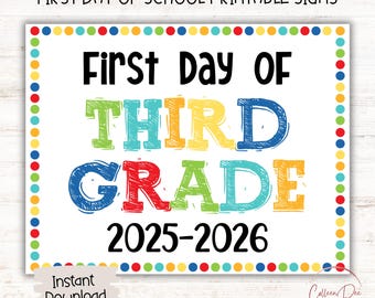 THIRD GRADE 2025-26 SIGN | 1st Day of Third Grade Sign | Start of School Sign | Printable First Day School Sign | 3rd Grade Printable Sign