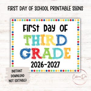 THIRD GRADE 2026-2027 SIGN | 1st Day of Third Grade Sign | Start of School Sign | Printable First Day School Sign | 3rd Grade Printable Sign