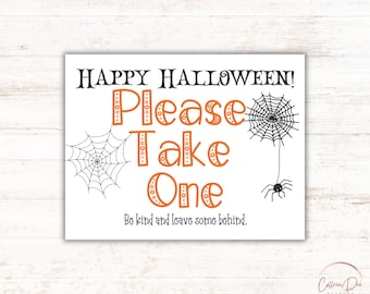 Take 1 Printable sign for Halloween Candy Bowl | Trick or treater sign | Instant download | Please take one | Halloween Candy Printable Sign