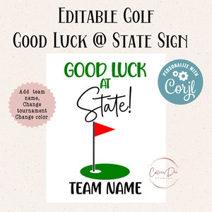 GOLF modifiable Bonne chance à l'État Tag imprimable | équipe de golf : bonne chance | Modifier à Corjl | Ajouter des noms d'équipe/d'athlète | Changer de couleur