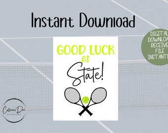 TENNIS Bonne chance à State ! Étiquette imprimable | Étiquette de bonne chance d'équipe | Étiquette imprimable | Étiquettes d'état d'équipe de tennis | Étiquettes de bonne chance de tennis | Signe de casier