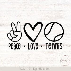 Paz Amor Tenis / Archivo de corte SVG PNG / Descarga instantánea / Camiseta de tenis / Amor al tenis / Corazón / Mano de paz / Amor / Tenis SVG / Equipo de tenis