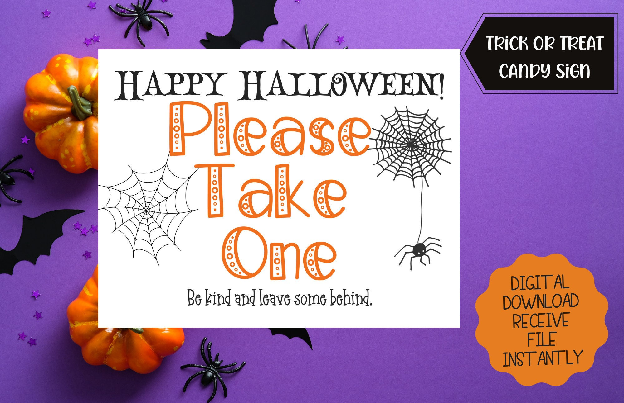 Take 1 Printable Sign for Halloween Candy Bowl | Trick or Treater Sign | Instant Download | Please Take One | Halloween Candy Printable Sign - Etsy for Free Printable Halloween Candy Bowl Sign