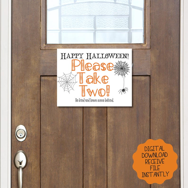 Printable sign for Halloween Candy Bowl | Trick or Treater sign | Instant download | Please Take Two | Halloween Printable Candy Sign Take 2 image 3