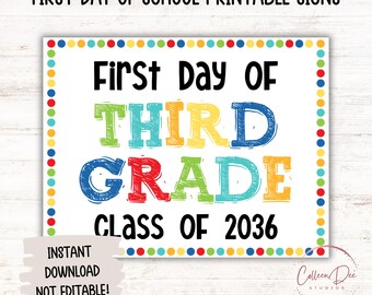 THIRD GRADE CLASS 2036 Sign | 1st Day Third Grade Sign | Start of School Sign | Printable First Day School Sign | 3rd Grade Printable Sign
