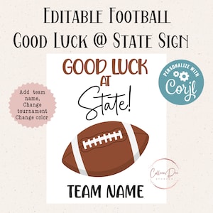 Edytowalny tag do druku Football Good Luck State | Turniej drużyn piłkarskich Good Luck | Edytuj w Corjl | Dodaj nazwy drużyn/sportowców | Zmień kolor