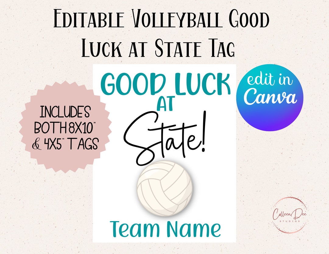 Editable Volleyball Good Luck at State Printable Tag Etsy