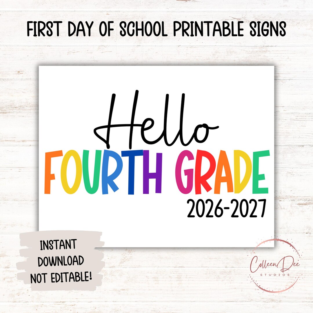 Hello FOURTH GRADE 2026-2027 SIGN | 1st Day Fourth Grade | Start School ...
