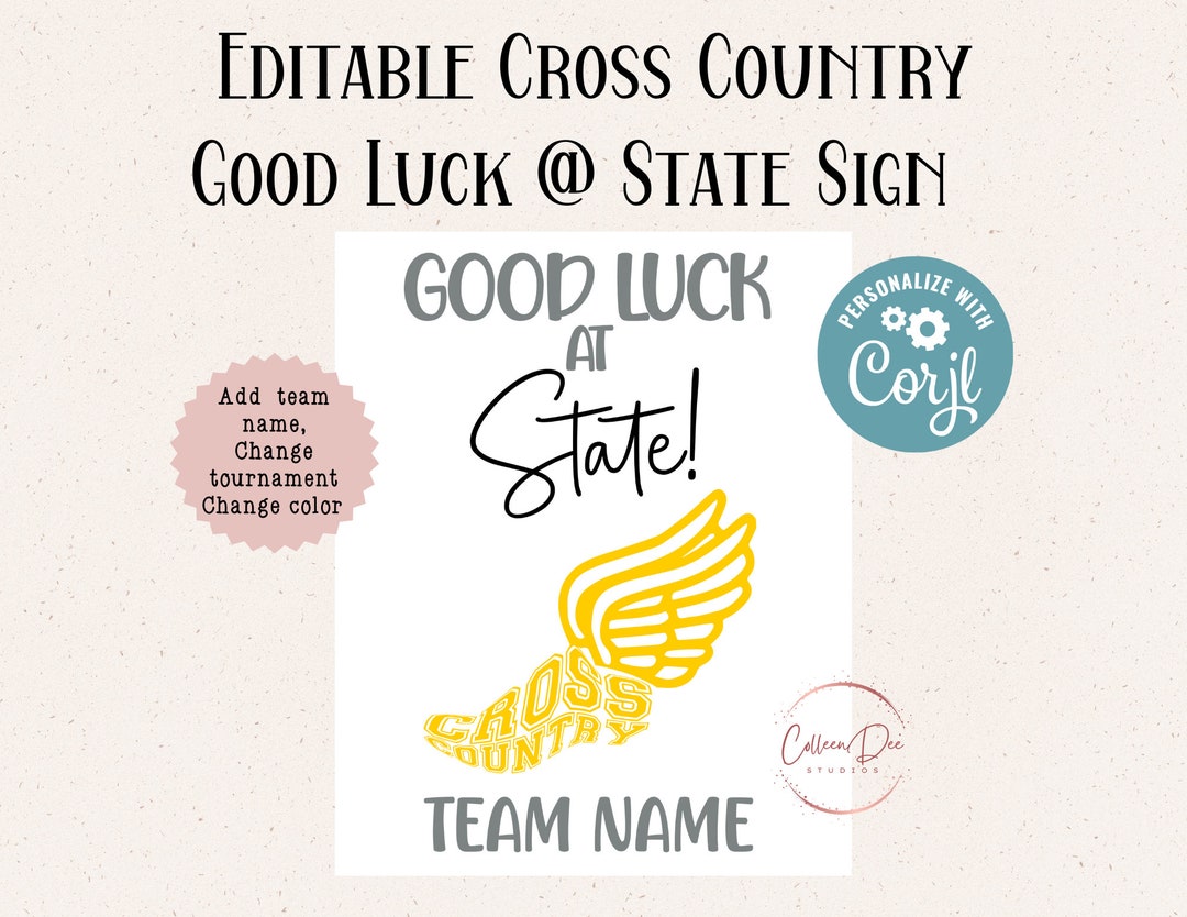 Editable Cross Country Good Luck at State Printable Cross Country State