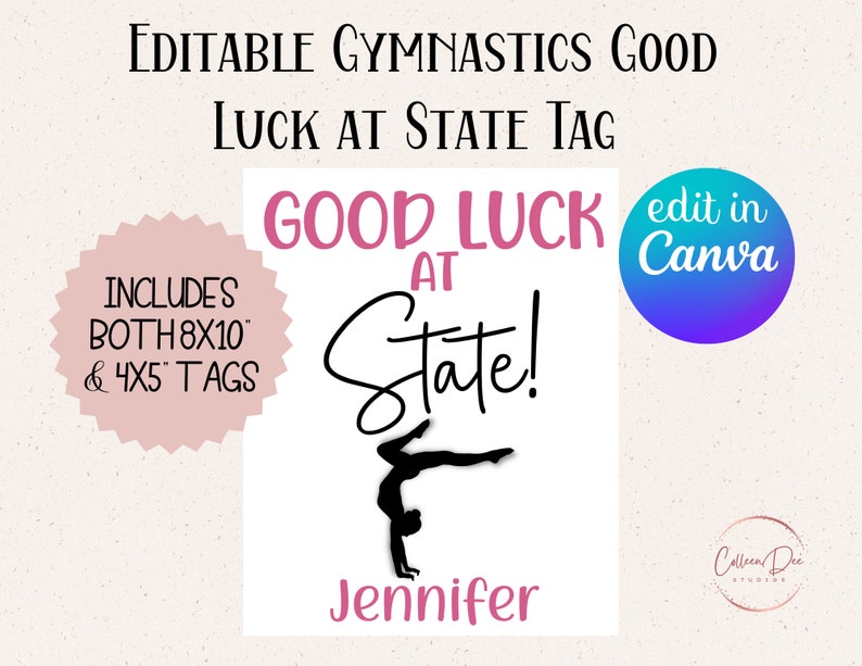 Editable Gymnastics Good Luck State Printable Tag Gymnastics Etsy