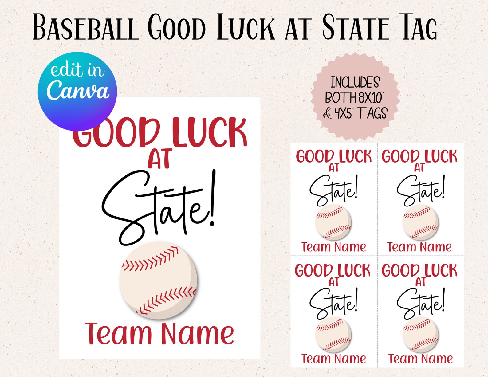 Editable Baseball Good Luck at State Printable Tag Baseball Etsy