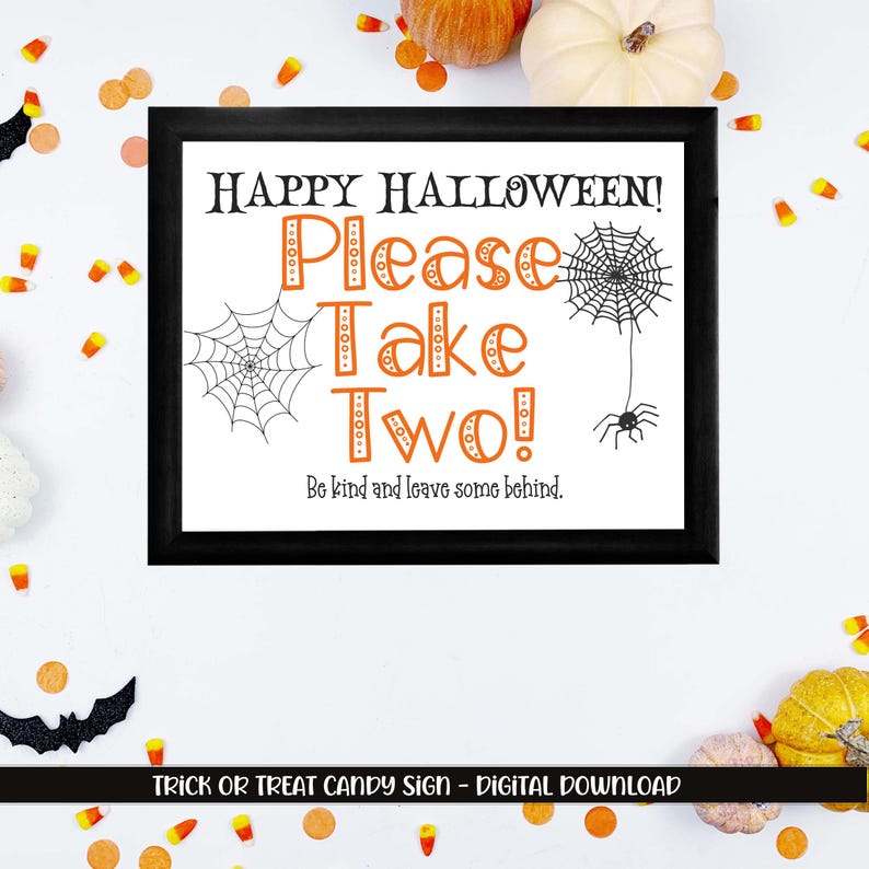 Printable sign for Halloween Candy Bowl | Trick or Treater sign | Instant download | Please Take Two | Halloween Printable Candy Sign Take 2 image 2