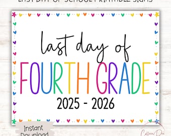 LETRERO DE CUARTO GRADO 2025-2026 / Letrero de último día de cuarto grado / Letrero de fin de clases / Letrero imprimible de último día de clases / Letrero imprimible de cuarto grado