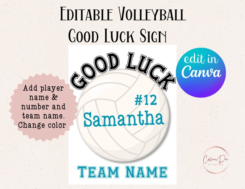 Editable Volleyball Good Luck Printable Sign Volleyball Team Etsy