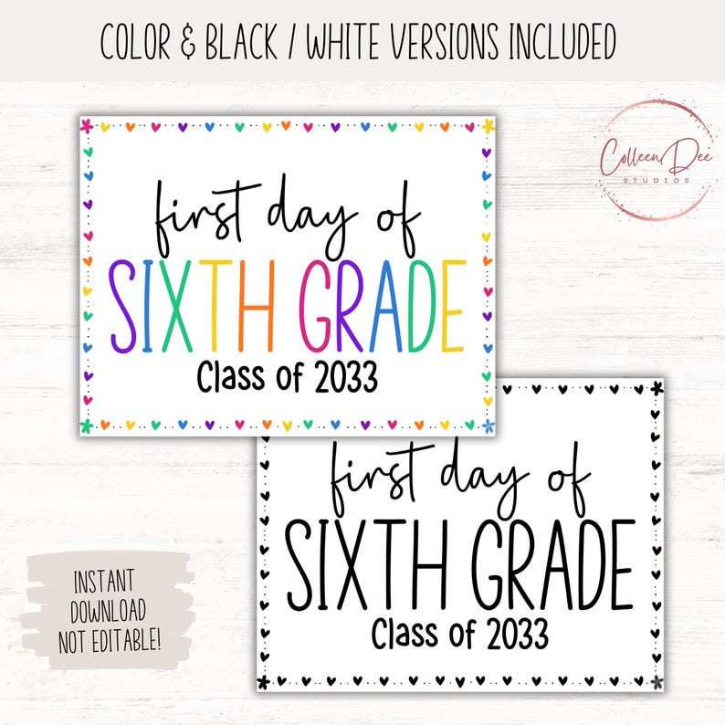 First Day of SIXTH GRADE Class 2033 SIGN | Start of School Sign ...