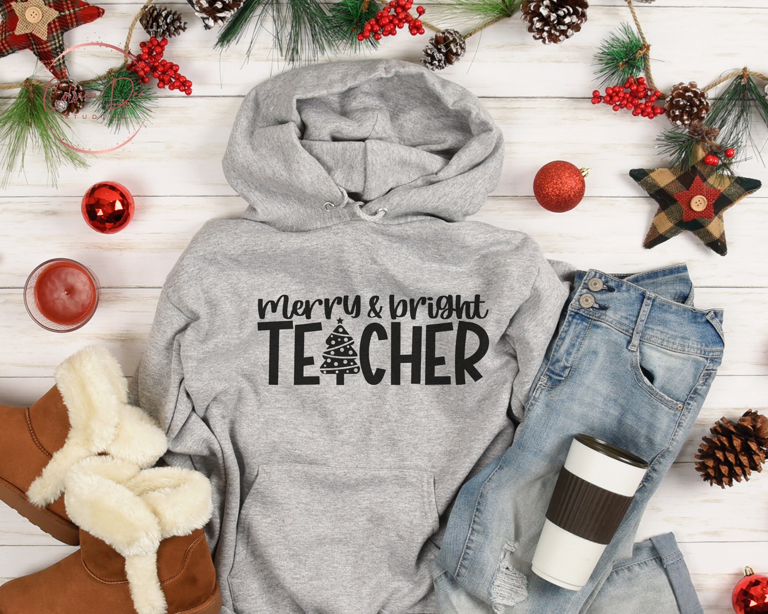 Merry and Bright Teacher | SVG PNG Cut File | Teacher Shirt | Christmas ...