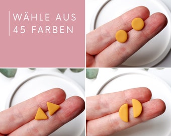 Mini Ohrstecker, 45 verschiedene Farben, Polymer Clay Ohrringe, minimalistische Ohrringe, Dreieck, Halbkreis, Kreis, handgemacht