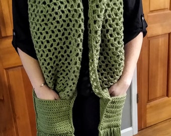 Pocket Scarf, Scarf, Warm Scarf, Ladies Scarf, Scarf with Pocket, Winter Scarf, Crochet Scarf, Gift Idea