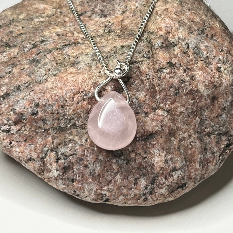 Rose Quartz Teardrop Silver Necklace, Handcrafted Sterling Pink ...