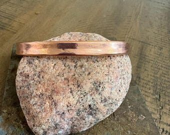 Pure Copper Cuff Bracelet, thin Slim smooth Rustic Patina Band, Men Women Arthritis Therapy