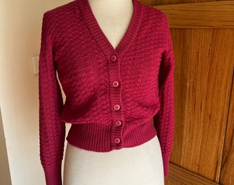 Crop vintage pure wool cardigan dark pink Slade