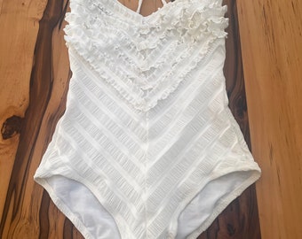 Ruffle white 80s swimsuit