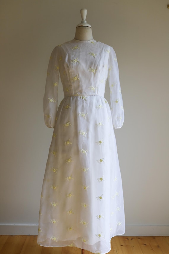レディース Vintage ホワイトロングドレス レースディテール