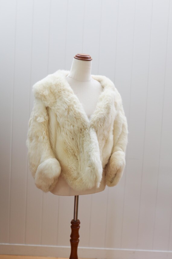 1950s Ivory Rabbit Fur Jacket | Cream Plush Vintage jacket | Old Hollywood Winter Glamour