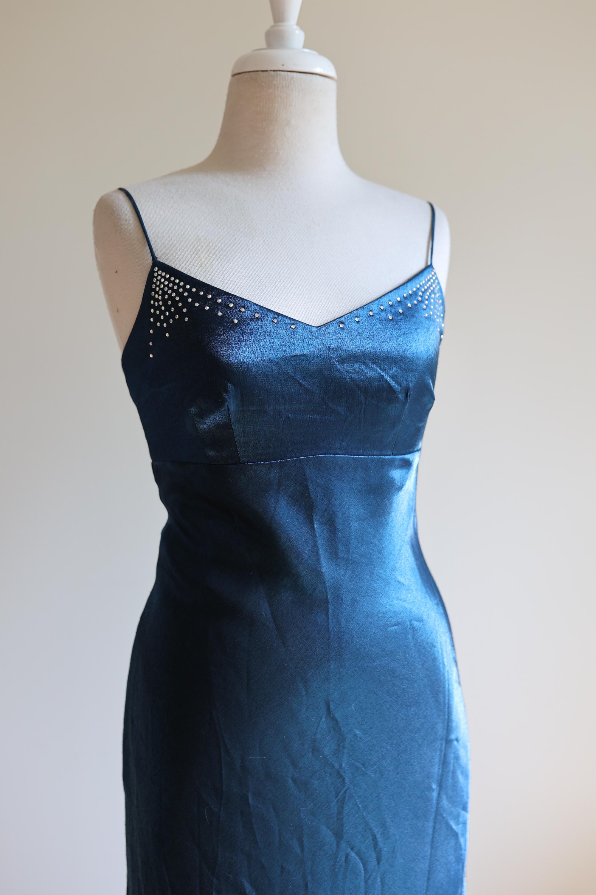 blue satin diamante maxi dress self-portrait - Blue Satin Flower Maxi Dress